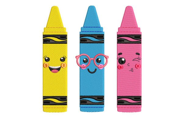 Kawaii Colorful Crayons: Back to School Embroidery